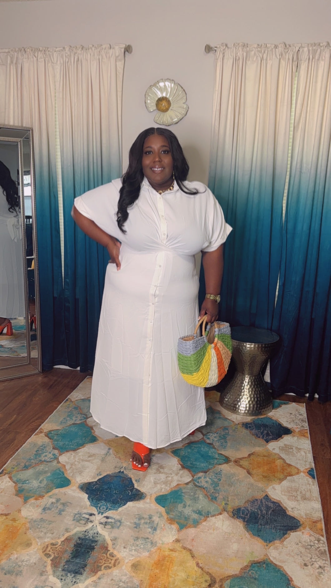 Cross tie button down dress