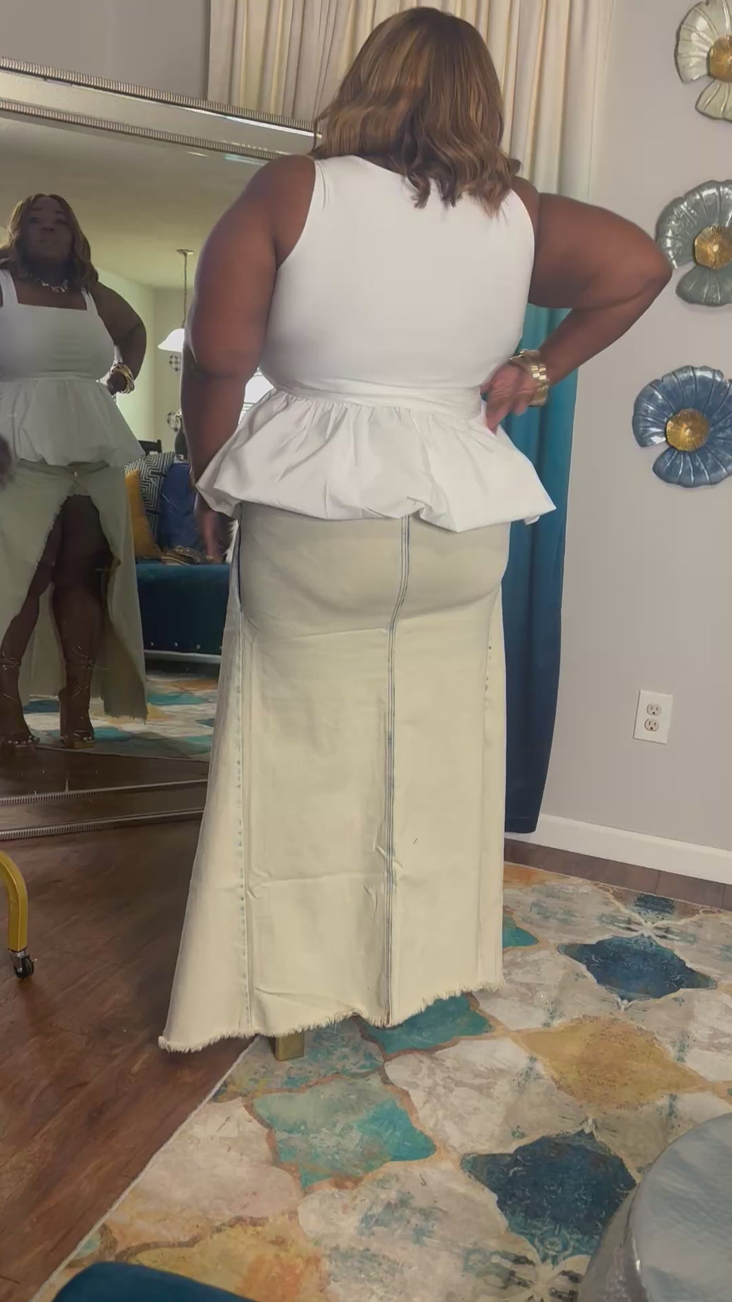 Wrap Around Denim Fishtail Skirt